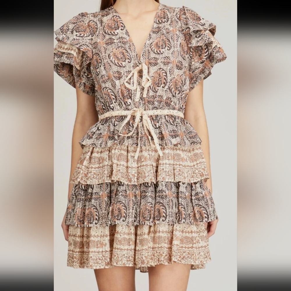 NWOT ULLA JOHNSON KAITLYN FLUTTER SLEEVE DRAWSTRING MINI DRESS IN YARROW - Picture 13 of 14